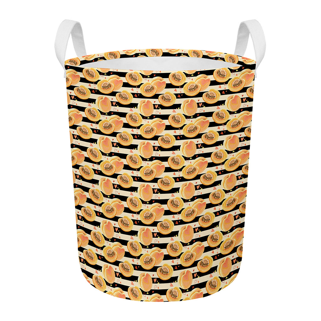 Apricot Fruit Striped Pattern Print Round Laundry Basket