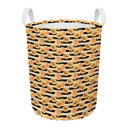 Apricot Fruit Striped Pattern Print Round Laundry Basket