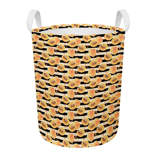 Apricot Fruit Striped Pattern Print Round Laundry Basket