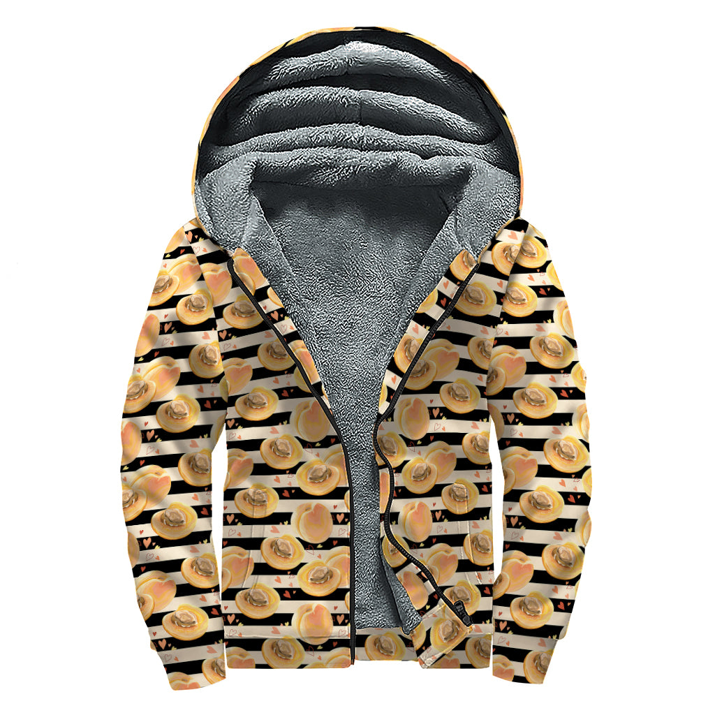 Apricot Fruit Striped Pattern Print Sherpa Lined Zip Up Hoodie