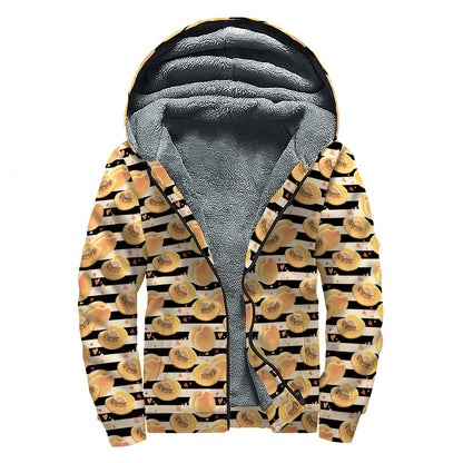 Apricot Fruit Striped Pattern Print Sherpa Lined Zip Up Hoodie