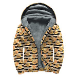 Apricot Fruit Striped Pattern Print Sherpa Lined Zip Up Hoodie