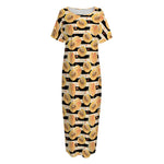 Apricot Fruit Striped Pattern Print Short Sleeve Long Nightdress