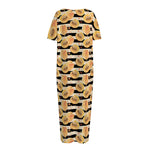 Apricot Fruit Striped Pattern Print Short Sleeve Long Nightdress