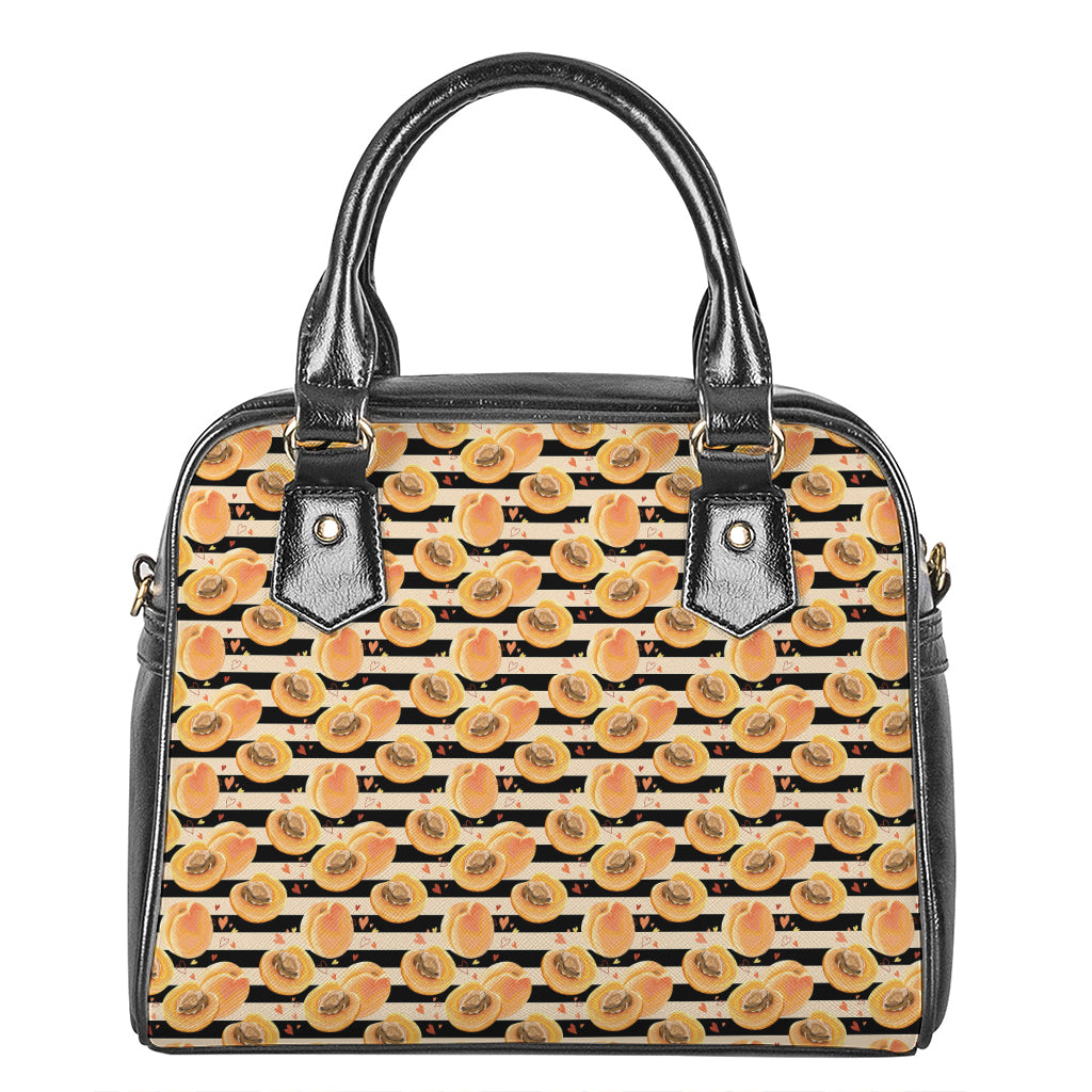 Apricot Fruit Striped Pattern Print Shoulder Handbag