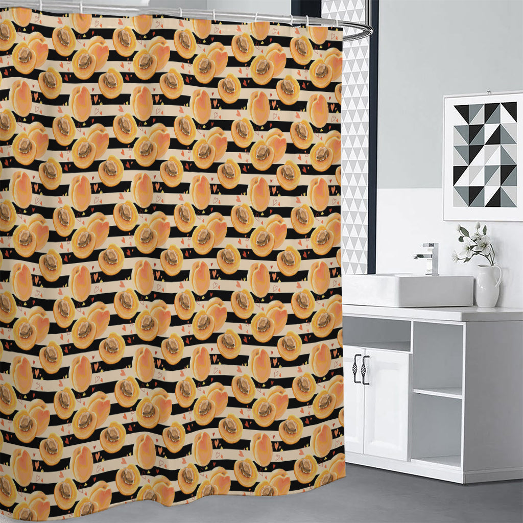 Apricot Fruit Striped Pattern Print Shower Curtain
