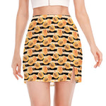 Apricot Fruit Striped Pattern Print Side Slit Mini Skirt