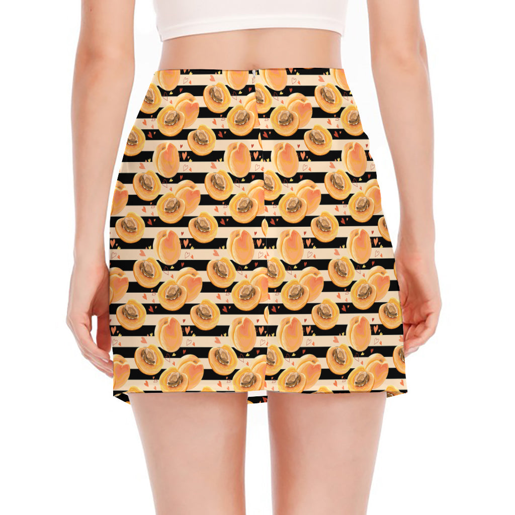 Apricot Fruit Striped Pattern Print Side Slit Mini Skirt