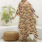 Apricot Fruit Striped Pattern Print Silk V-Neck Kaftan Dress