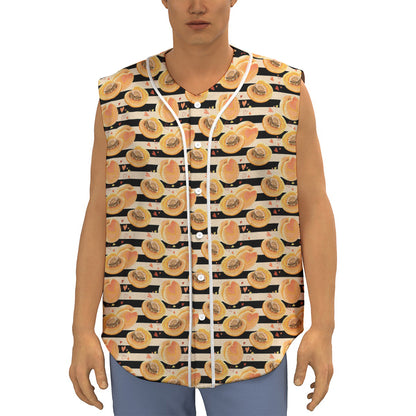 Apricot Fruit Striped Pattern Print Sleeveless Baseball Jersey