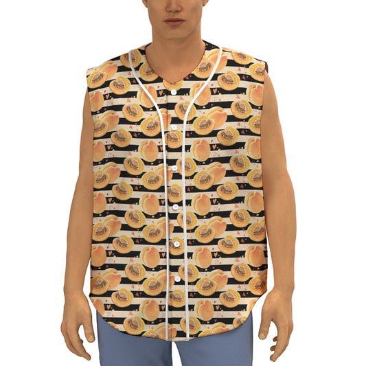 Apricot Fruit Striped Pattern Print Sleeveless Baseball Jersey