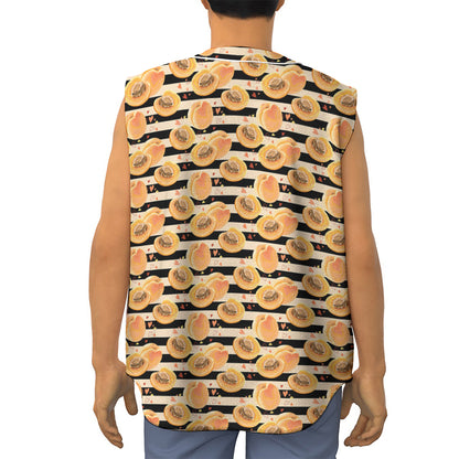 Apricot Fruit Striped Pattern Print Sleeveless Baseball Jersey
