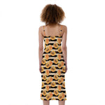 Apricot Fruit Striped Pattern Print Slim Fit Midi Cami Dress