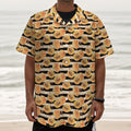 Apricot Fruit Striped Pattern Print Textured Short Sleeve Shirt