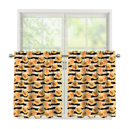 Apricot Fruit Striped Pattern Print Tier Curtains