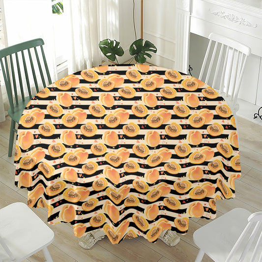 Apricot Fruit Striped Pattern Print Waterproof Round Tablecloth