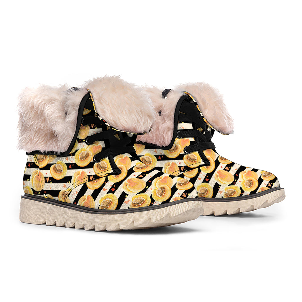 Apricot Fruit Striped Pattern Print Winter Boots