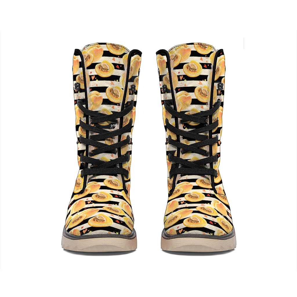 Apricot Fruit Striped Pattern Print Winter Boots