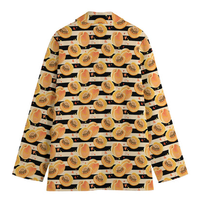 Apricot Fruit Striped Pattern Print Women's Blazer