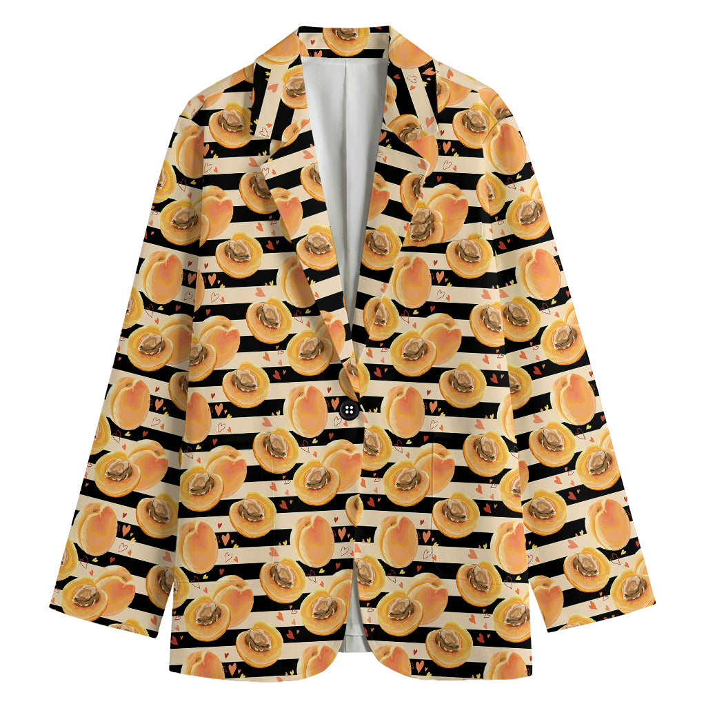 Apricot Fruit Striped Pattern Print Women's Cotton Blazer