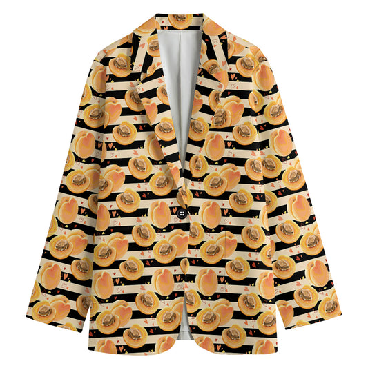 Apricot Fruit Striped Pattern Print Women's Cotton Blazer