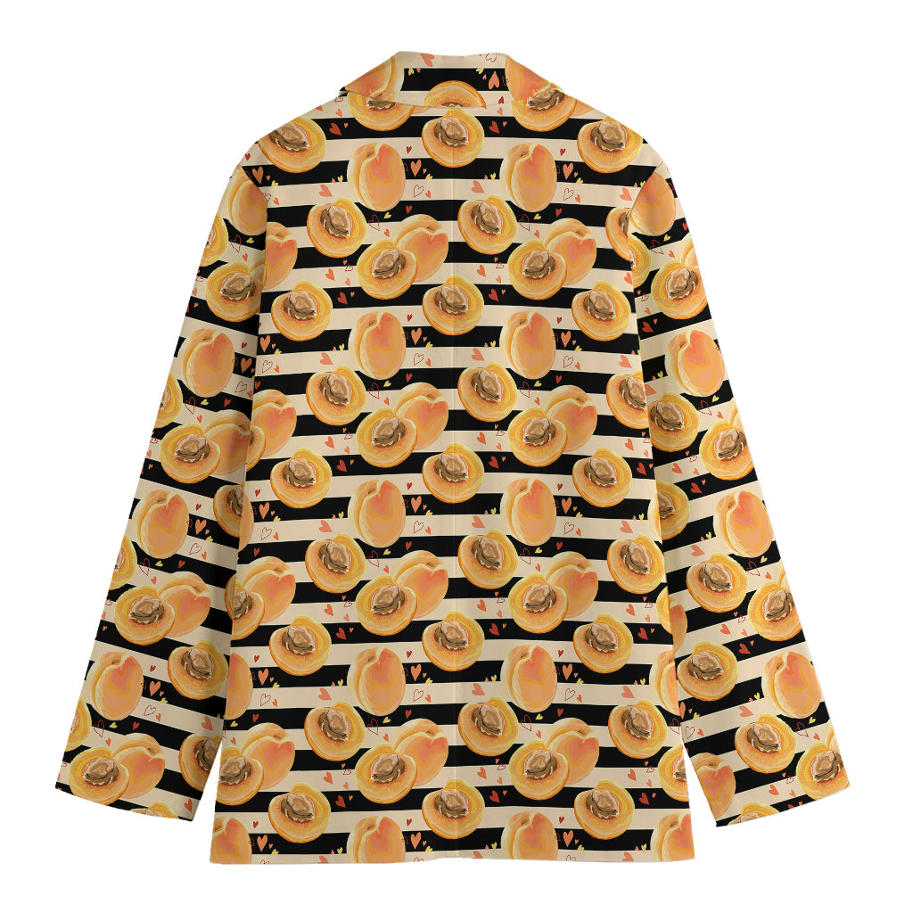 Apricot Fruit Striped Pattern Print Women's Cotton Blazer