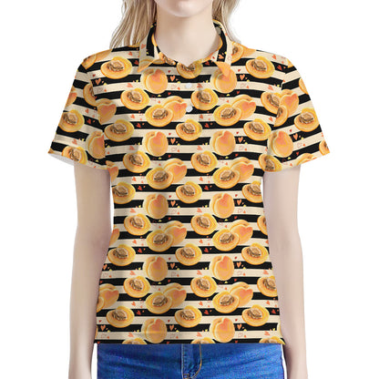 Apricot Fruit Striped Pattern Print Women's Polo Shirt