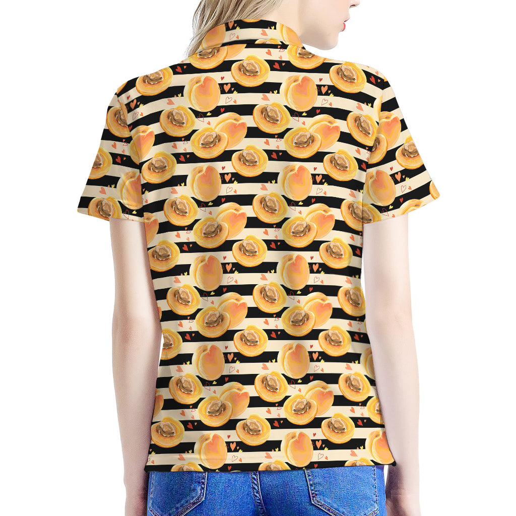 Apricot Fruit Striped Pattern Print Women's Polo Shirt