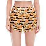 Apricot Fruit Striped Pattern Print Women's Split Running Shorts