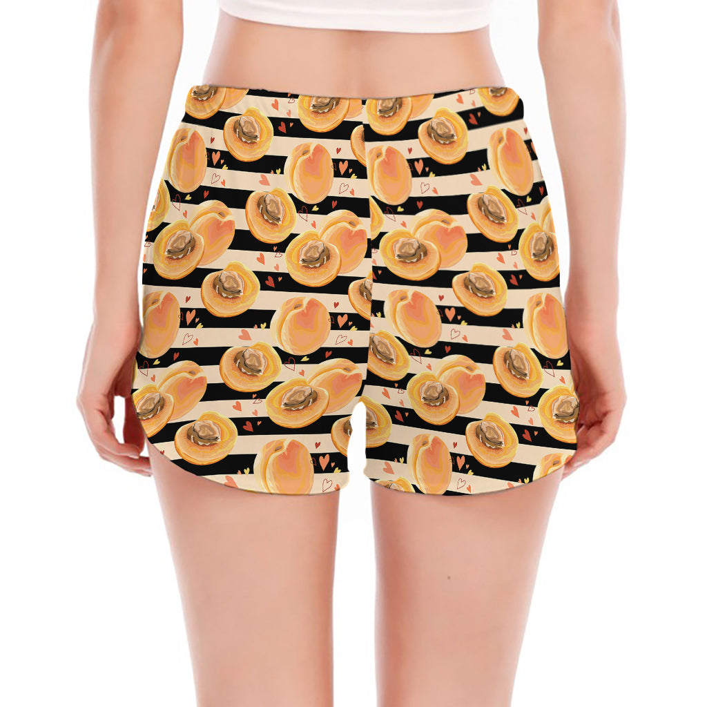 Apricot Fruit Striped Pattern Print Women's Split Running Shorts