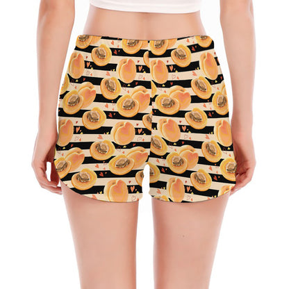 Apricot Fruit Striped Pattern Print Women's Split Running Shorts