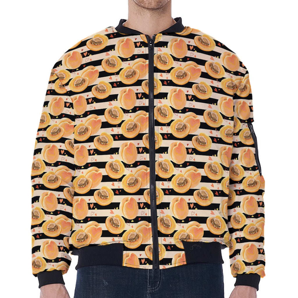 Apricot Fruit Striped Pattern Print Zip Sleeve Bomber Jacket
