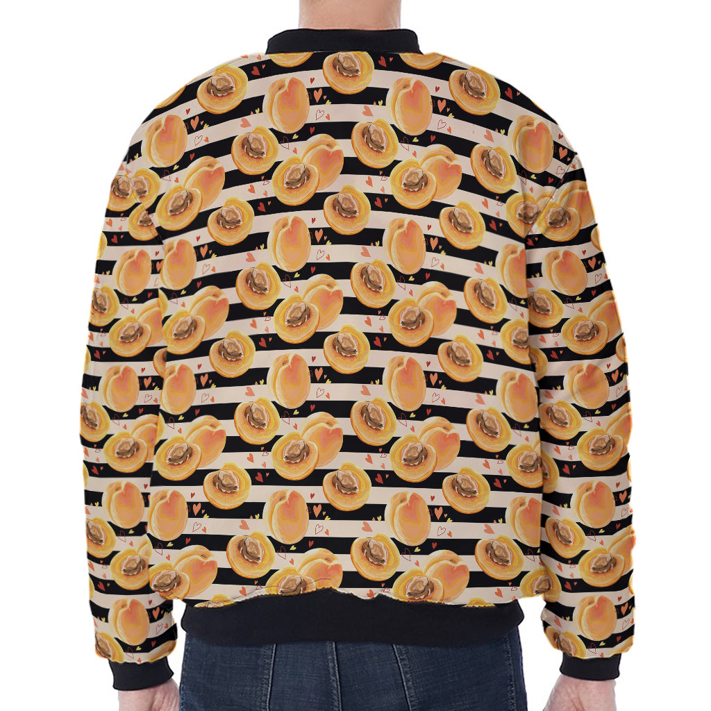 Apricot Fruit Striped Pattern Print Zip Sleeve Bomber Jacket