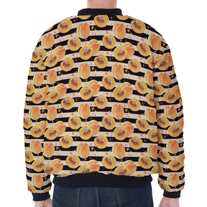 Apricot Fruit Striped Pattern Print Zip Sleeve Bomber Jacket