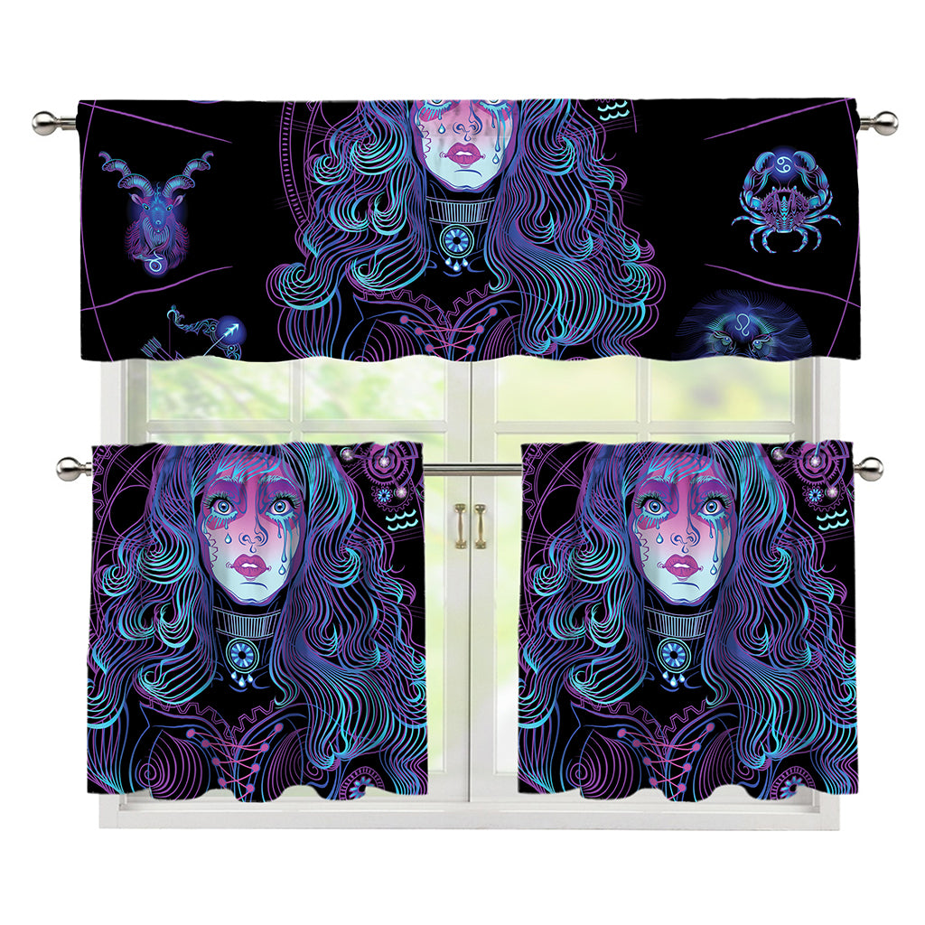 Aquarius And Astrological Signs Print 3 Piece Kitchen Curtains