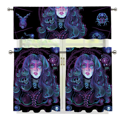 Aquarius And Astrological Signs Print 3 Piece Kitchen Curtains