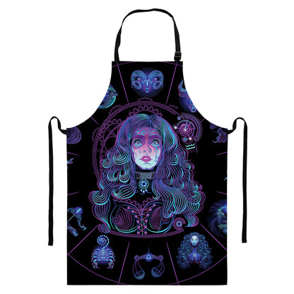 Aquarius And Astrological Signs Print Bib Apron With Pocket
