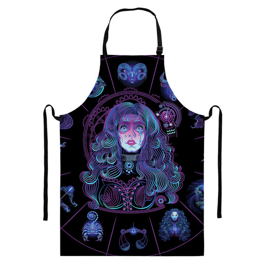 Aquarius And Astrological Signs Print Bib Apron With Pocket
