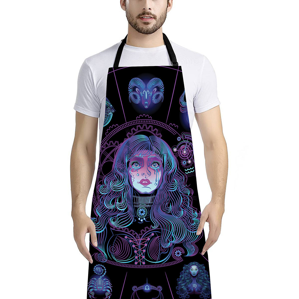 Aquarius And Astrological Signs Print Bib Apron With Pocket