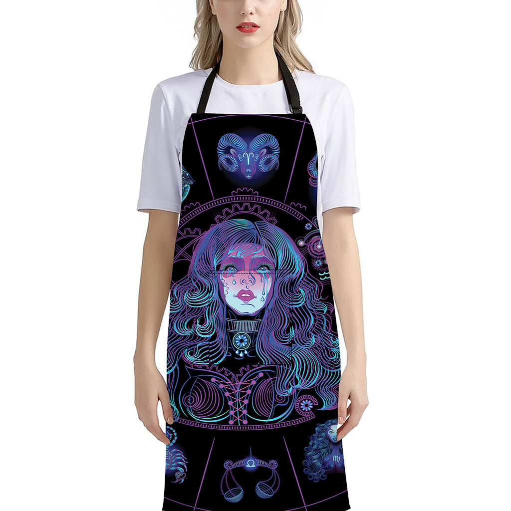 Aquarius And Astrological Signs Print Bib Apron With Pocket