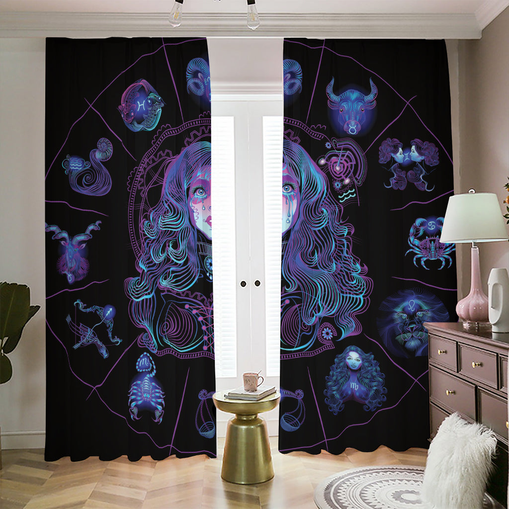 Aquarius And Astrological Signs Print Blackout Pencil Pleat Curtains