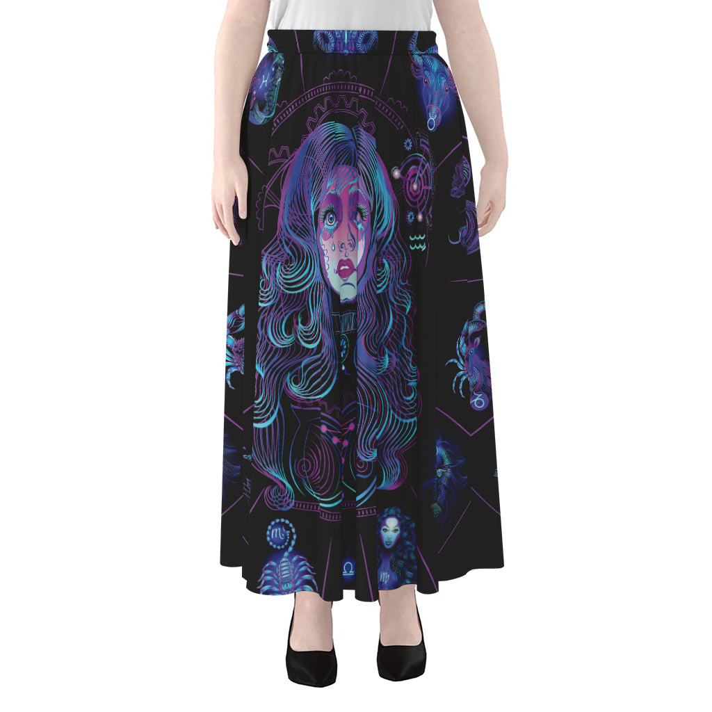Aquarius And Astrological Signs Print Chiffon Maxi Skirt
