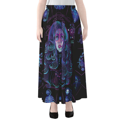 Aquarius And Astrological Signs Print Chiffon Maxi Skirt