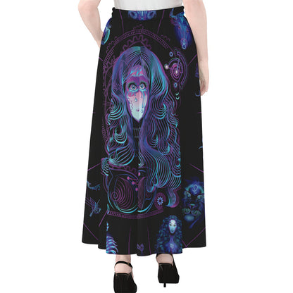Aquarius And Astrological Signs Print Chiffon Maxi Skirt