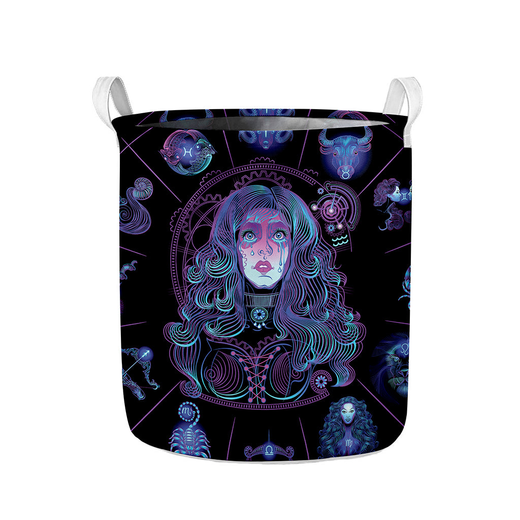 Aquarius And Astrological Signs Print Collapsible Laundry Basket