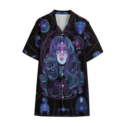 Aquarius And Astrological Signs Print Cotton Hawaiian Shirt