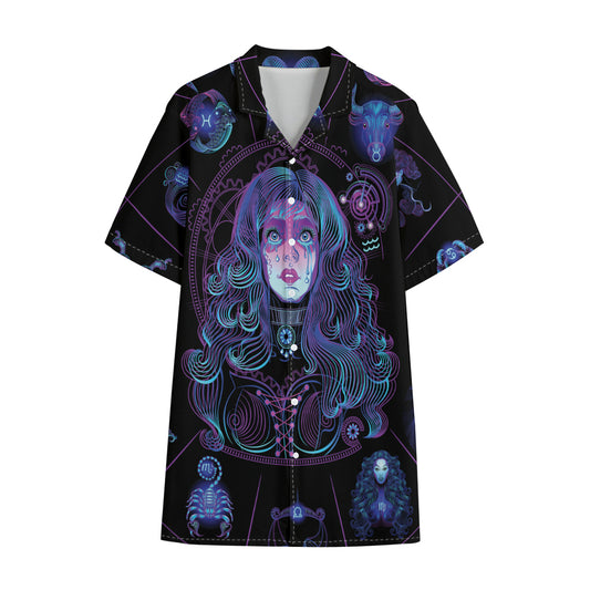 Aquarius And Astrological Signs Print Cotton Hawaiian Shirt