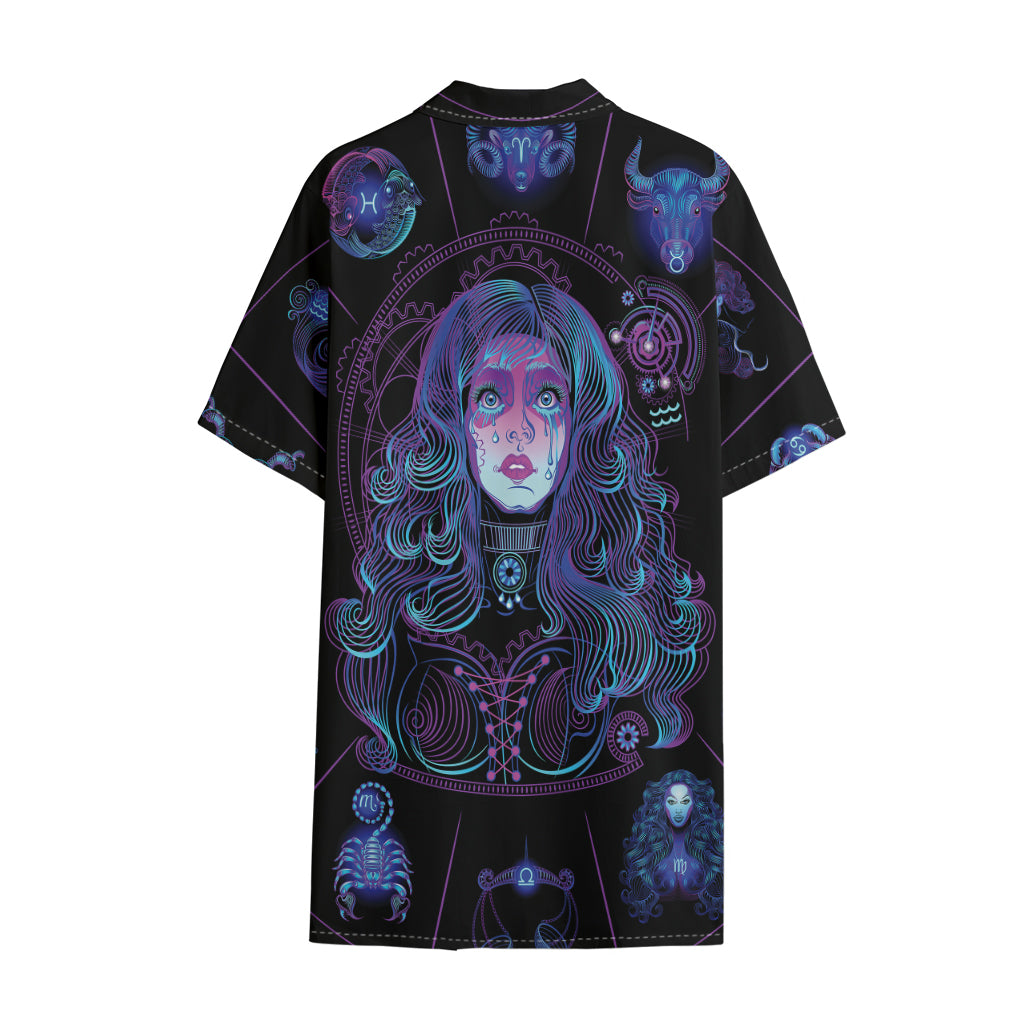 Aquarius And Astrological Signs Print Cotton Hawaiian Shirt