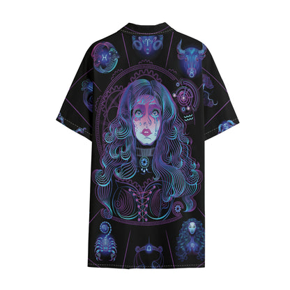 Aquarius And Astrological Signs Print Cotton Hawaiian Shirt