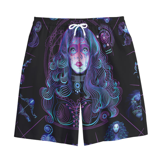 Aquarius And Astrological Signs Print Cotton Shorts